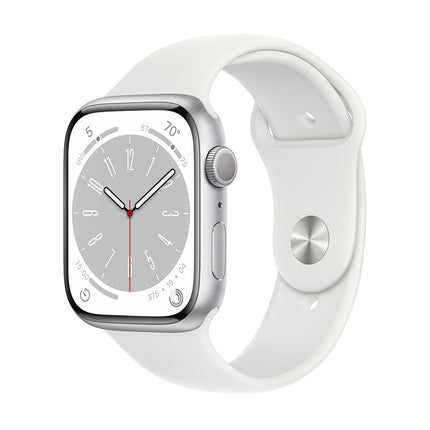 Apple Watch 8 45mm Silver Aluminium Case white Sport Band - Silver